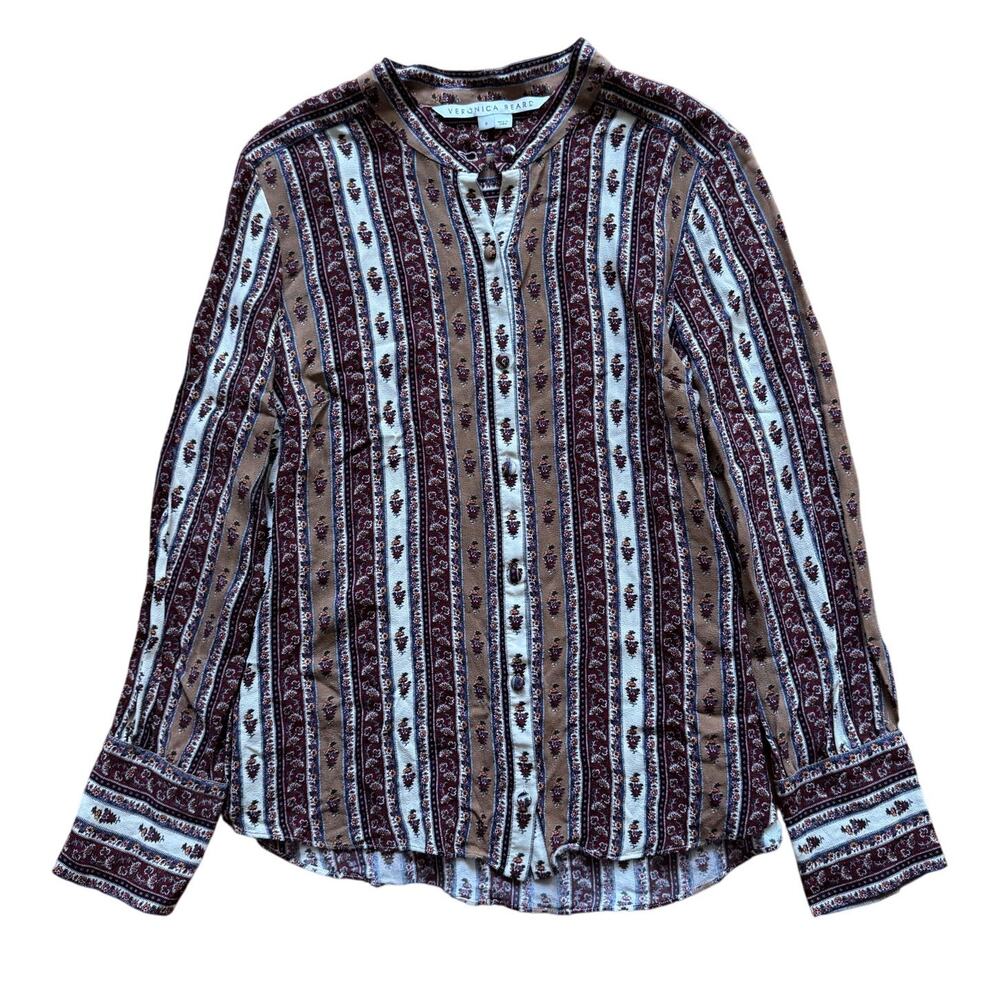 Veronica Beard Elaine Bohemian Paisley Long Sleeve Button Down Blouse Size 8
